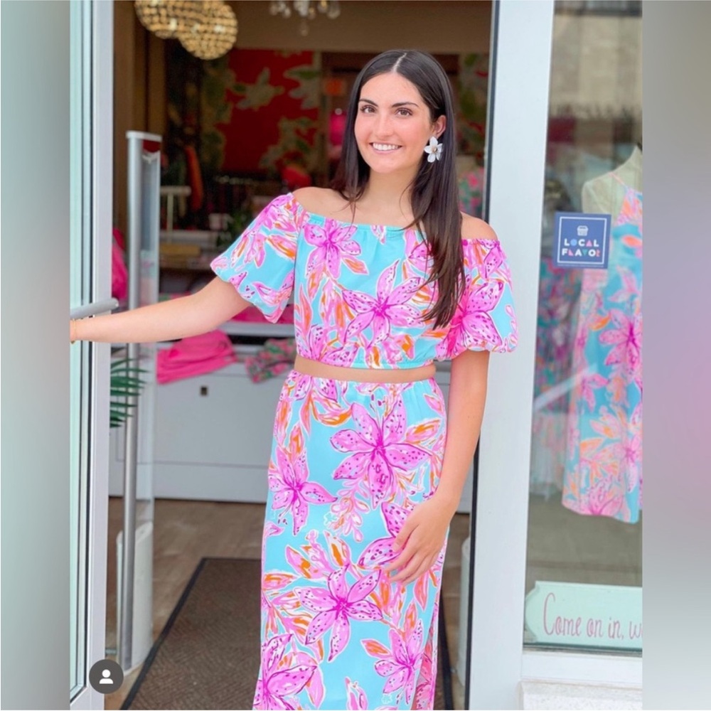 Lilly Pulitzer dress set Elegant Pink sea Blue peekaboo style unique sz L NWT - Picture 14 of 16